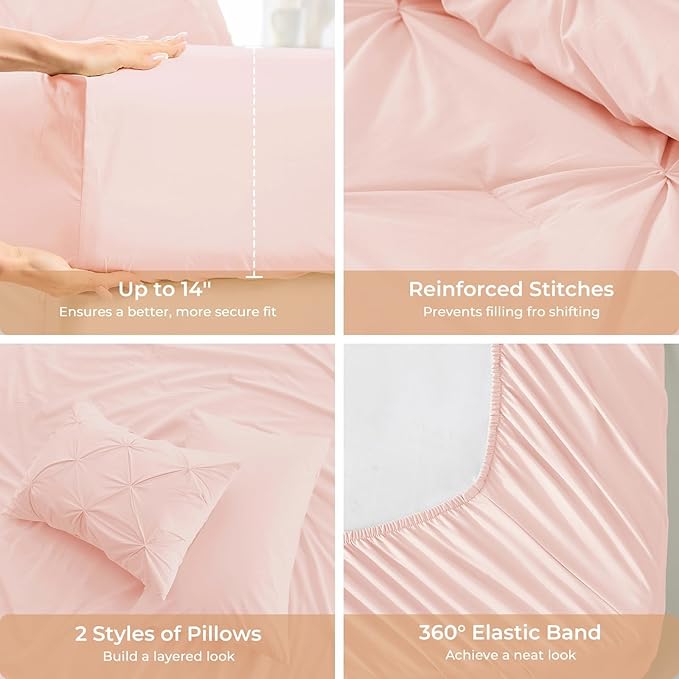 Sasttie Twin Comforter Set, 5-Piece Bed in a Bag, Pintuck Bedding Sets - Image 5