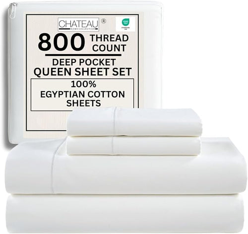 800 Thread Count Queen Sheet Set, 100% Egyptian Cotton Sheets Queen Size Bed Set by CHATEAUHOMECOLLECTION