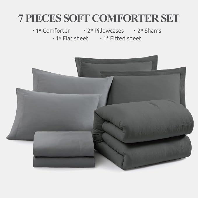 WRENSONGE Queen Comforter Set- 7 Pieces Soft Grey Bed in a Bag - Image 7
