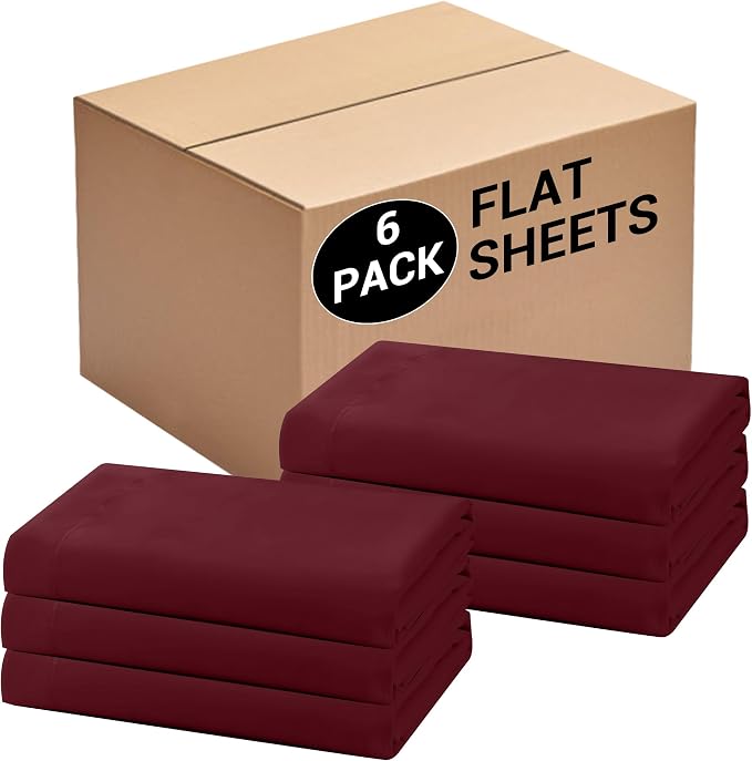 Bulk Queen Flat Sheets Only, 6 Pack Quick Sort Top Bed Sheet, Color-Coded Label by Culve
