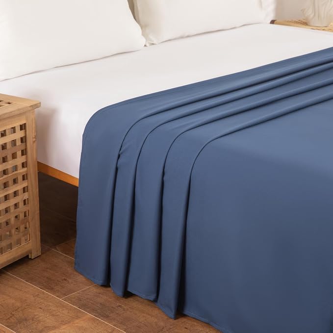Queen Flat Sheet Only， 90x102Inch Dark Blue - Image 3