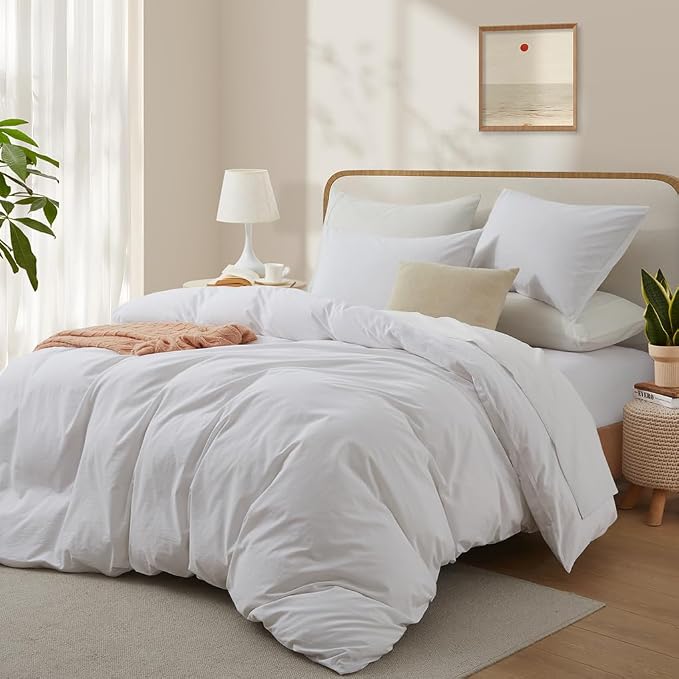 100% Washed Cotton Duvet Cover Set, Linen Like Natural Bedding Set - Image 2