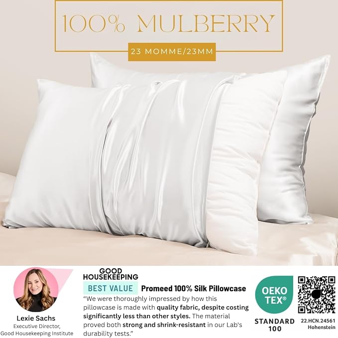 PROMEED 100% Mulberry Silk Pillowcase White - Image 2