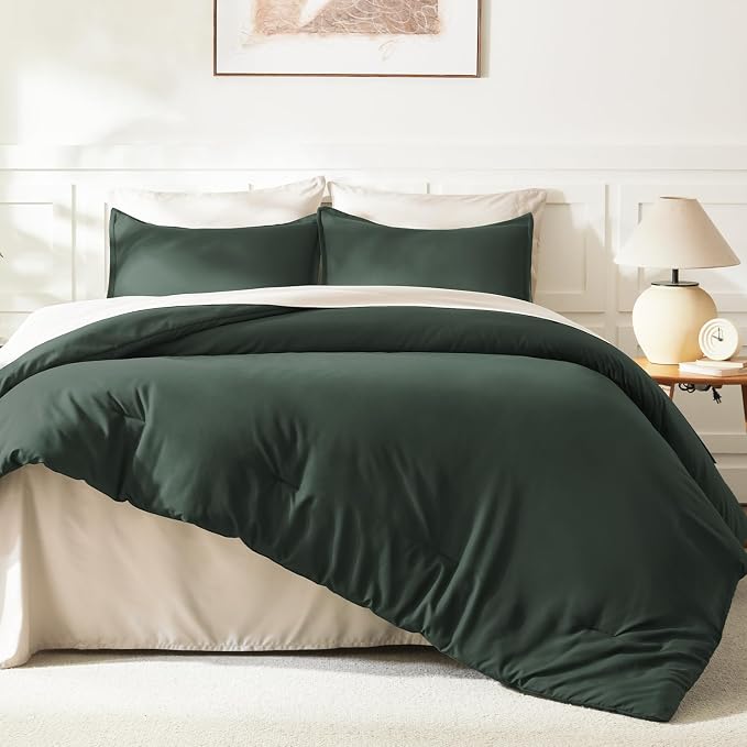 Litanika Forest Green Comforter Set Queen Size, 3 Pieces Lightweight Solid - Image 6