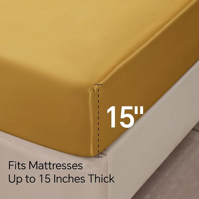 BEDELITE California King Sheets Set, Luxury Soft Gold Satin Sheets - Image 6