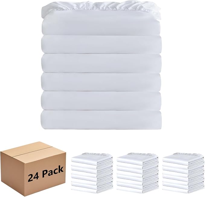 White Bulk King Fitted Sheet Only Deep Pocket 24 Pack, Quick Sort Bottom Bed by Culve