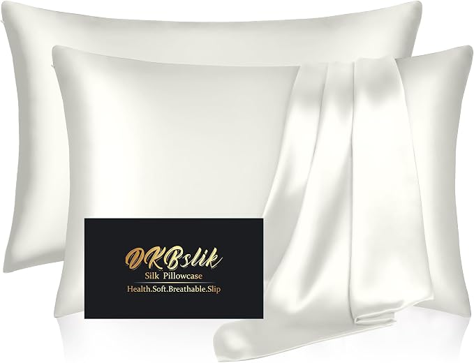Silk Pillowcase 2 Pack, Mulberry Silk Pillow Cases Queen Size Set of 2 by HOME