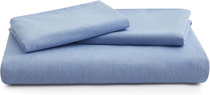LOVQUE Light Blue Cotton Duvet Cover King Size, Linen Like Natural Bedding Set - Image 7