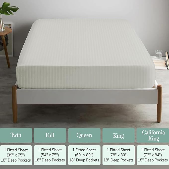 Feather & Stitch 1 Piece Fitted Sheet Full Size, 100% Cotton Damask Sateen Weave - Image 6