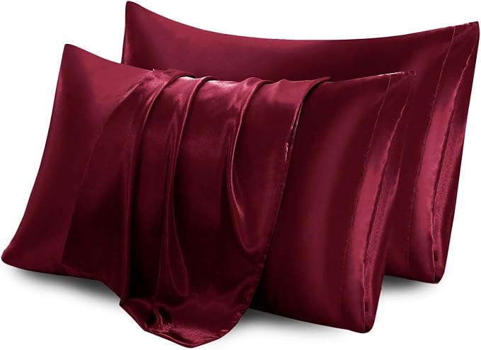 Aormenzy Satin Pillow Cases for Women Queen Size Set of 2, Burgundy Satin - Image 6