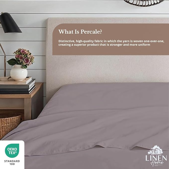 Linen Home 100% Cotton Percale 1 Flat Sheet, Queen Size - Image 4