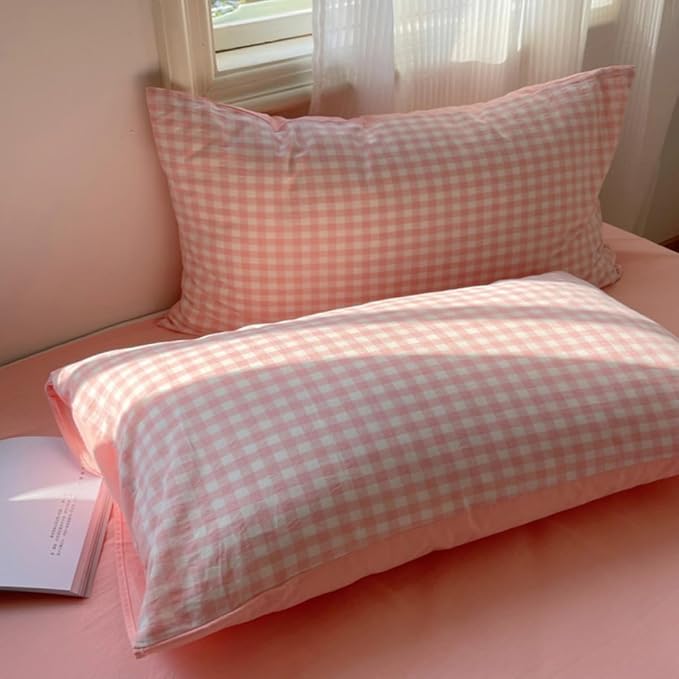 Nayoroom Gingham Duvet Cover Queen Size Reversible Pink Plaid Checkered Duvet - Image 7