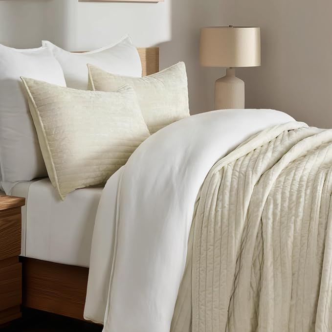 EVERGRACE Velvet Quilt Set King Size, Luxurious Soft Striped Channel Bedding Set - Image 4