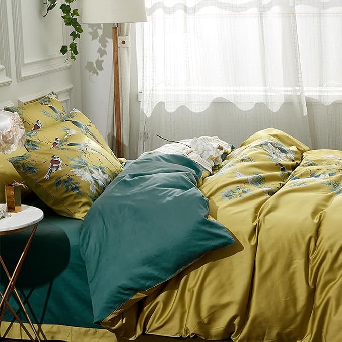 mixinni Floral Duvet Cover Set Full Soft Cotton White Flowers Birds Bedding - Image 3