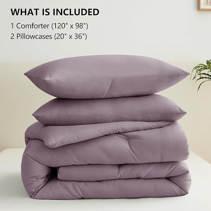 CozyLux Oversized King Comforter Set Dusty Purple, 3 Pieces 120x98 Solid - Image 6