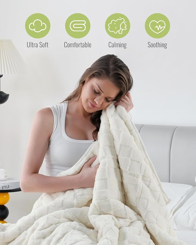 Uttermara Sherpa Fleece Weighted Blanket Queen Size, 3D Jacquard Checkered Warm - Image 4