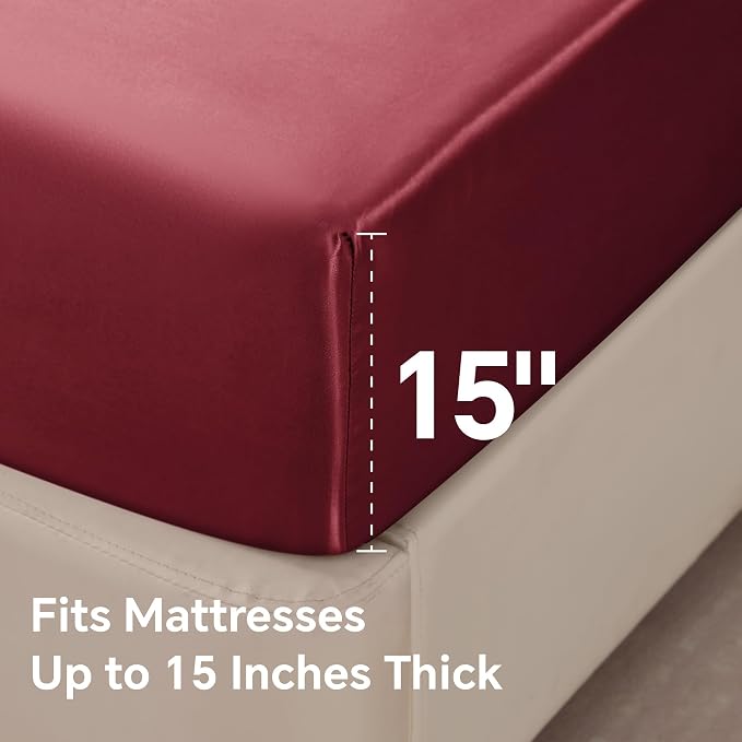 BEDELITE Satin Fitted Sheet and Pillowcases Set, Soft Similar to Silk Bottom - Image 5
