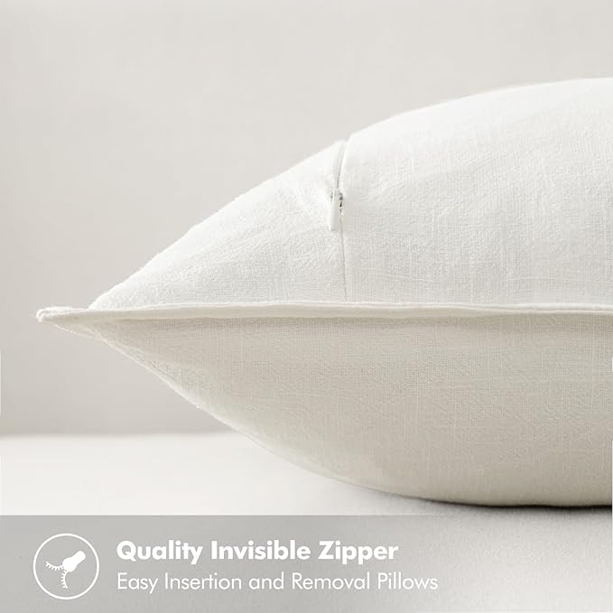 MIULEE Decorative Linen Pillow Covers 16x16 Inch Cream White Boho Farmhouse - Image 3