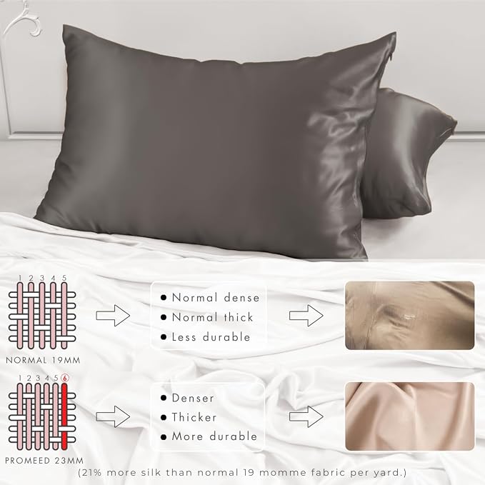PROMEED Grey Silk Pillowcase Queen Size - Image 4