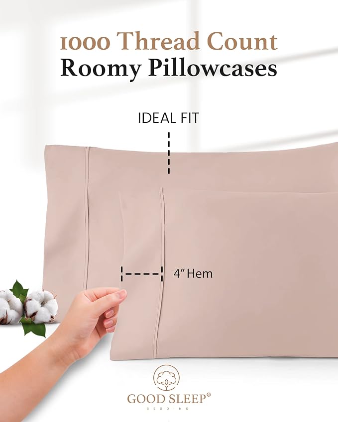 1000 TC Blush Standard Pillowcases Set of 4 100% Egyptian Cotton Pillow Cases - Image 3