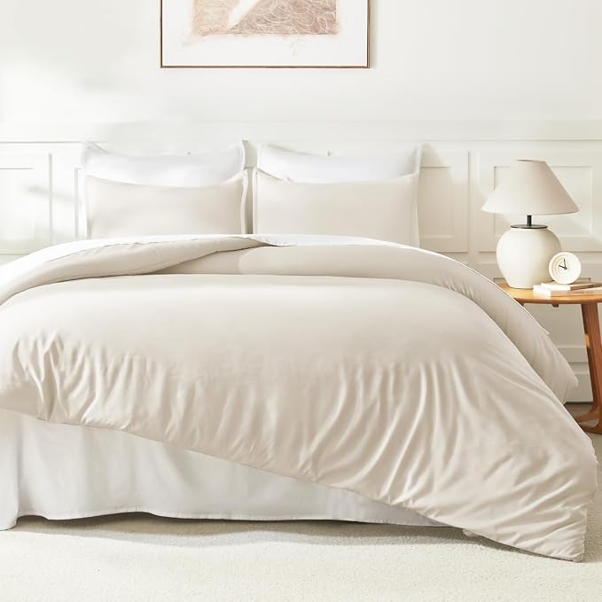 Litanika Oversized King Comforter 128x120 Beige, 3 Pieces Lightweight Solid - Image 6
