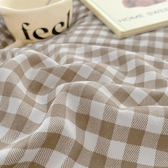 Nayoroom Gingham Duvet Cover Queen Size Brown Tan Plaid Checkered Comforter - Image 6