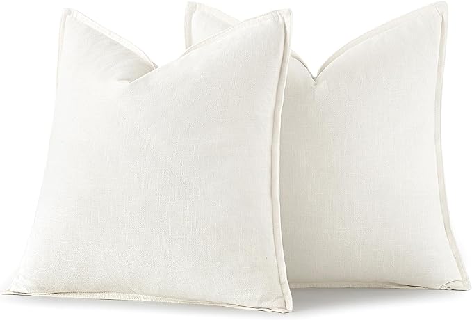 MIULEE Decorative Linen Pillow Covers 16x16 Inch Cream White Boho Farmhouse - Image 6