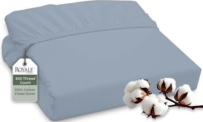 ROYALE LINENS 300 Thread Count 100% Long Staple Combed Cotton Fitted Sheet Queen by ROYALELINENS