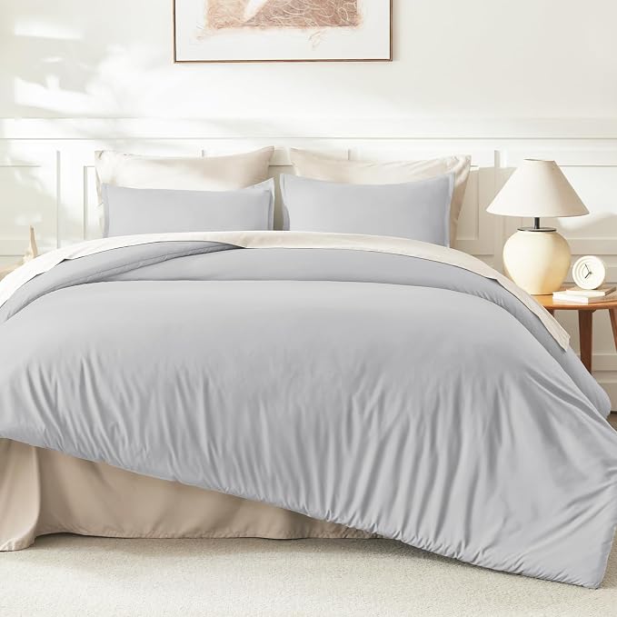 Litanika Comforters Light Grey Oversized Queen Size, 3 Pieces Lightweight Solid - Image 6