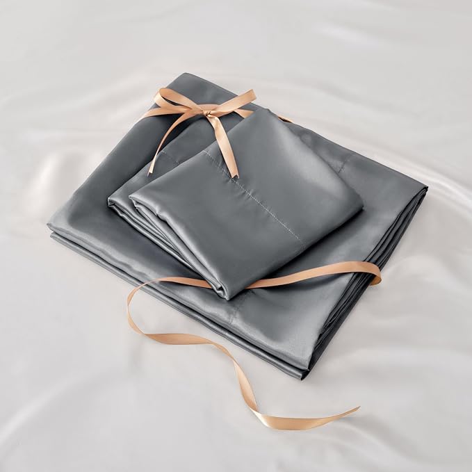 BEDELITE California King Sheets Set, Luxury Soft Dark Grey Satin Sheets - Image 6