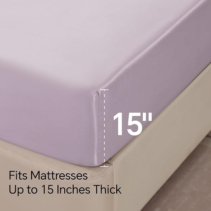 BEDELITE Satin Sheets Full Size Bed Set, Luxury Soft Lavender Silky Sheets - Image 6