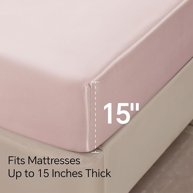 BEDELITE King Size Sheets Set, Luxury Soft Pink Satin Sheets - Image 6