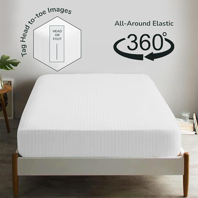 Feather & Stitch 1 Piece Fitted Sheet Full Size, 100% Cotton Damask Sateen Weave - Image 4