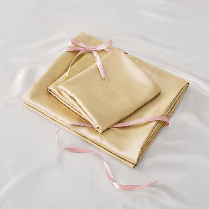 BEDELITE King Size Sheets Set, Luxury Soft Champagne Satin Sheets - Image 6