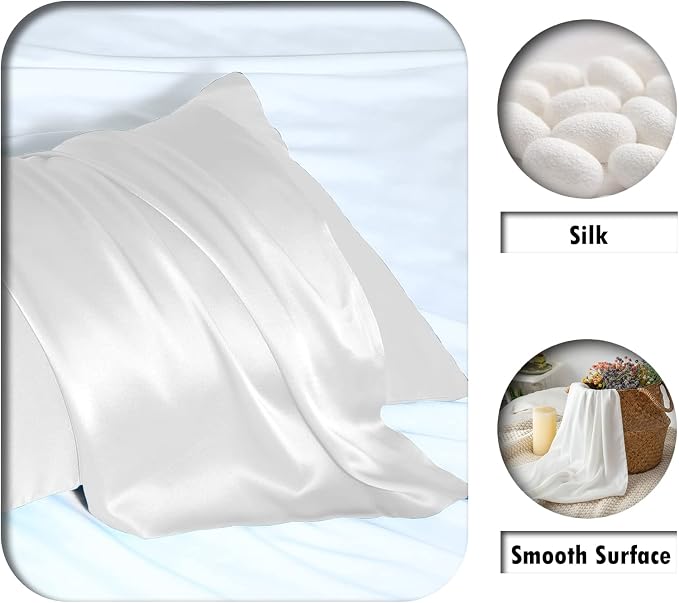Silk Pillow Cases 2 Pack, Soft Breathable and Sliky Standard Size Pillow Cases - Image 2