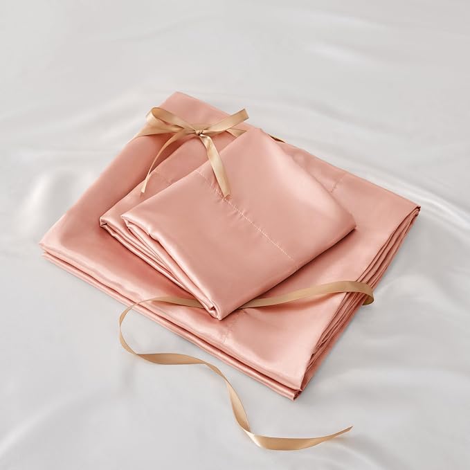 BEDELITE California King Sheets Set, Luxury Soft Coral Pink Satin Sheets - Image 7