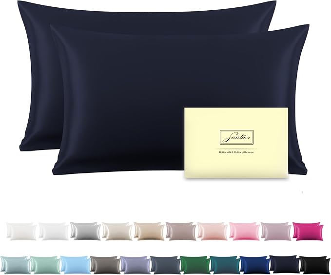 Silk Pillow Cases 2 Pack Soft Breathable and Sliky King Size Pillow Cases Set by Suatien