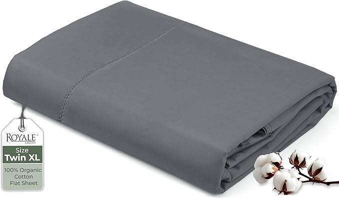 Royale Linens 100% Organic Cotton Twin XL Flat Sheet Only by ROYALELINENS