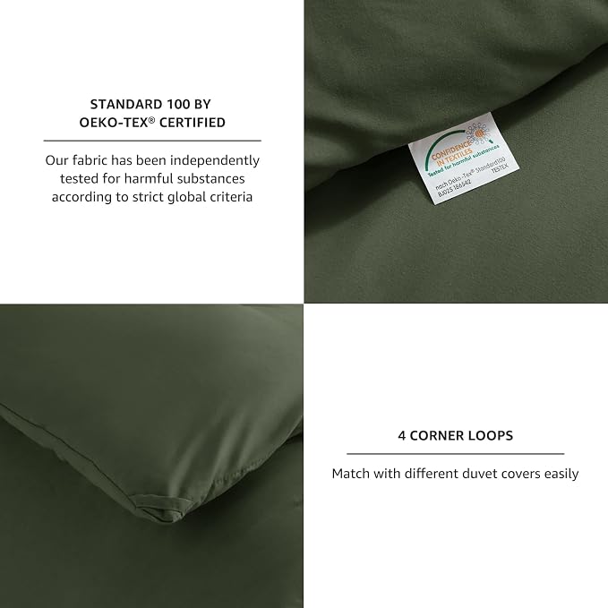 CozyLux Full Size Comforter Set Dark Green, 3 Pieces Solid Breathable Quilted - Image 4