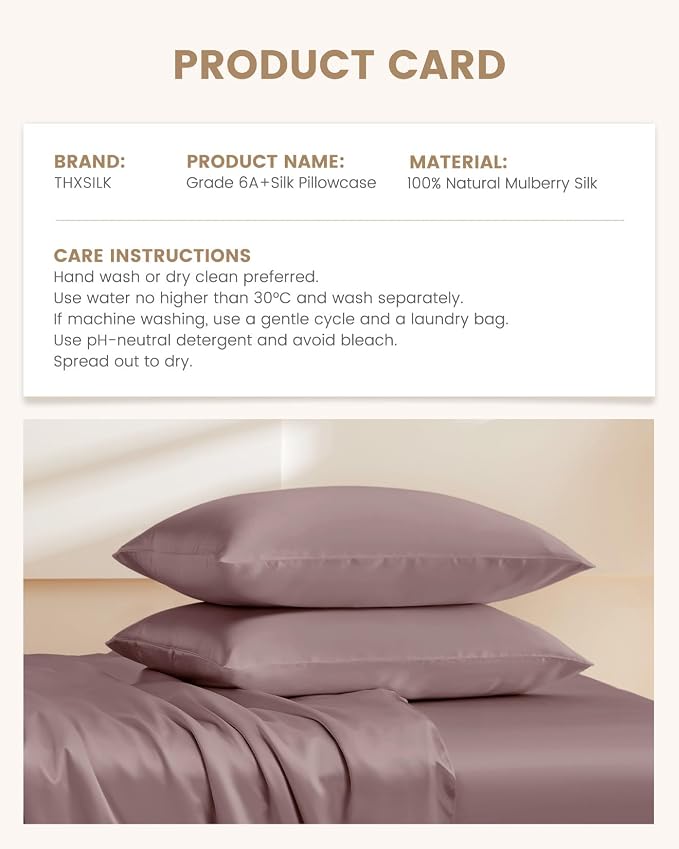 THXSILK Set of 2 100% Pure Mulberry 6A+ Silk Pillowcases - Image 8