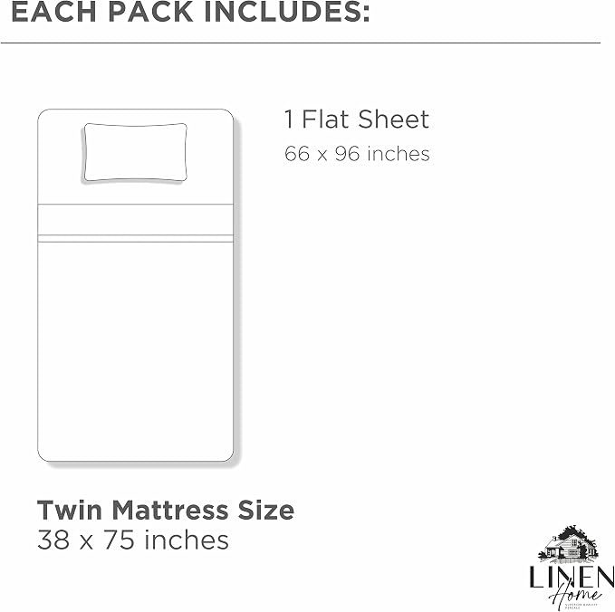 Linen Home 100% Cotton Percale 1 Flat Sheet, Twin Size - Image 8