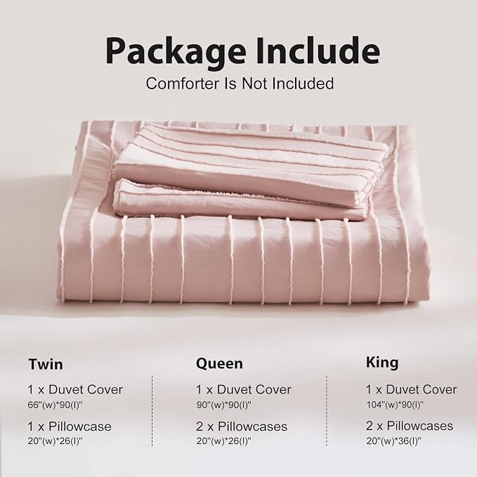 WARMDERN Pink Striped Duvet Cover Set, Boho Textured Tufted Bedding, 2 Piece - Image 6