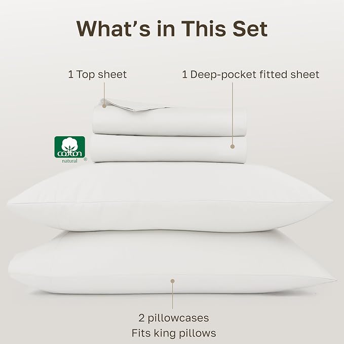 California Design Den Natural 100% Cotton Sheets King Size Set - Image 4