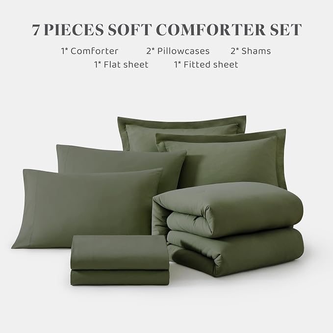 WRENSONGE Super King Plus Comforter Set- 7 Pieces Soft Olive Green Bed in a Bag - Image 8