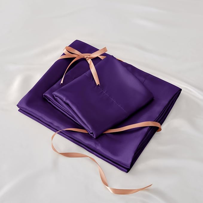 BEDELITE Satin Sheets Twin XL Size Bed Set, Luxury Soft Plum Purple Sheets - Image 7