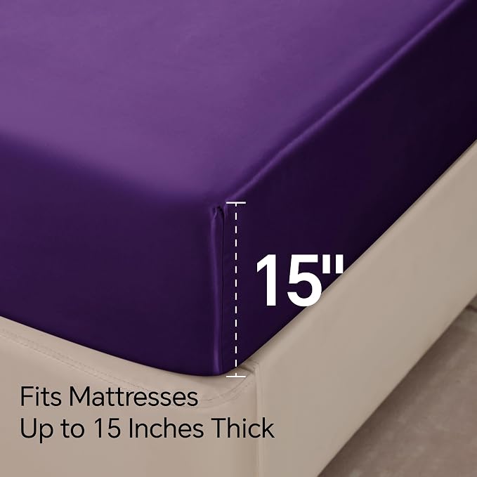 BEDELITE Satin Sheets Queen Size Bed Set, Luxury Soft Plum Purple Sheets - Image 6