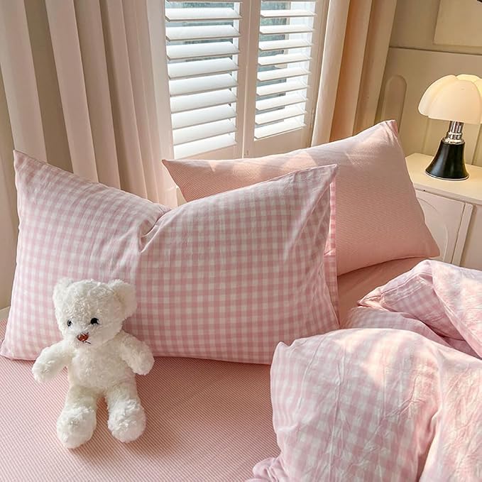 Nayoroom Gingham Duvet Cover Oversized King Pink White Plaid Checkered - Image 7