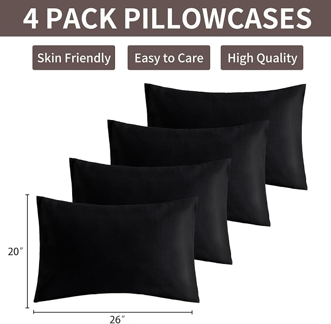MINIPANDA Black Pillow Cases Standard Size Set of 4 - Image 3