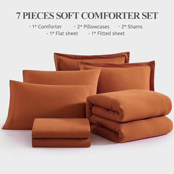 WRENSONGE Queen Comforter Set- 7 Pieces Soft Burnt Orange Bed in a Bag - Image 9