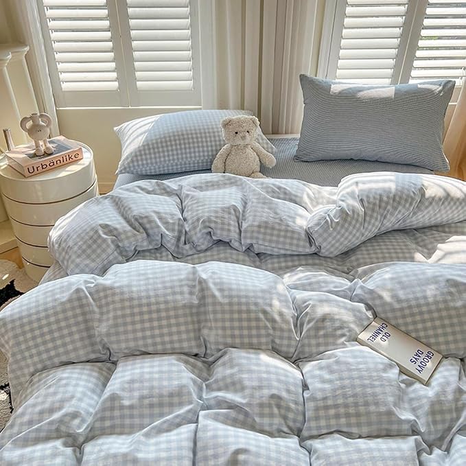 Nayoroom Gingham Duvet Cover King Size Blue White Plaid Checkered Comforter - Image 3